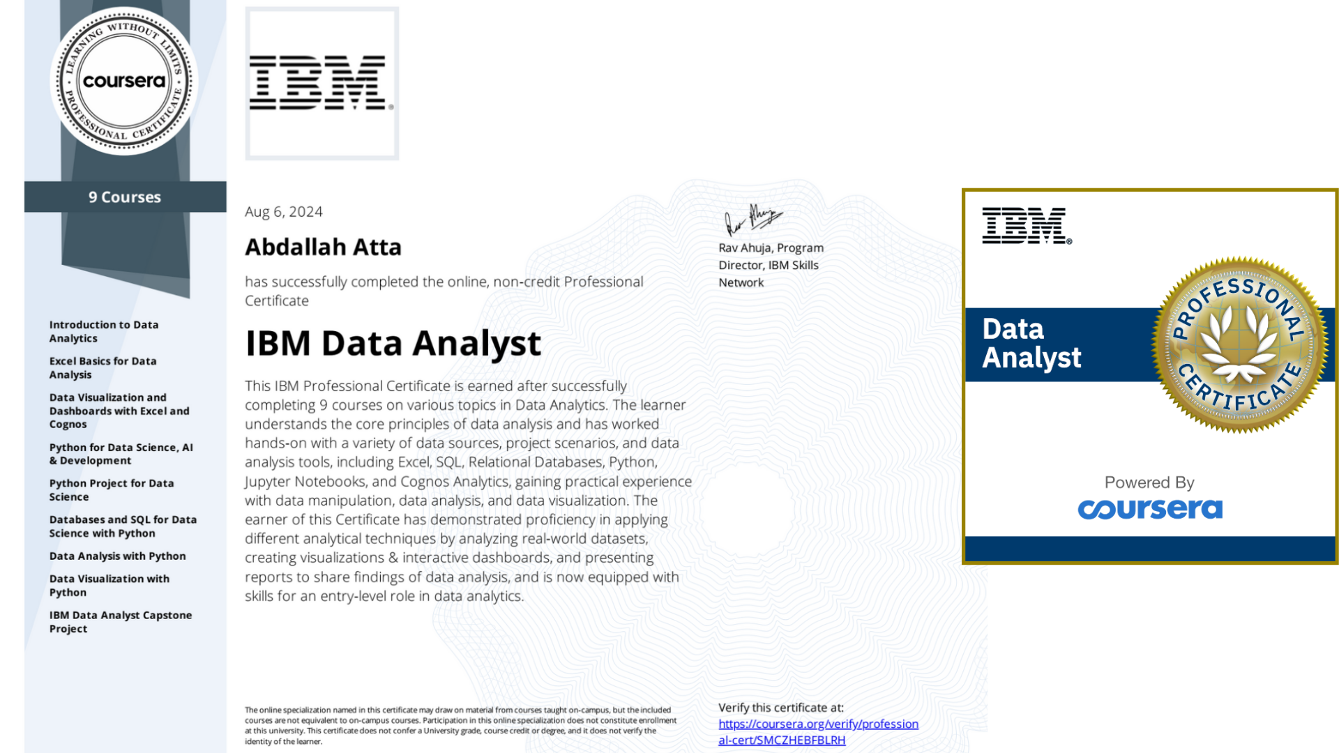 IBM Data Analyst Professional Certification